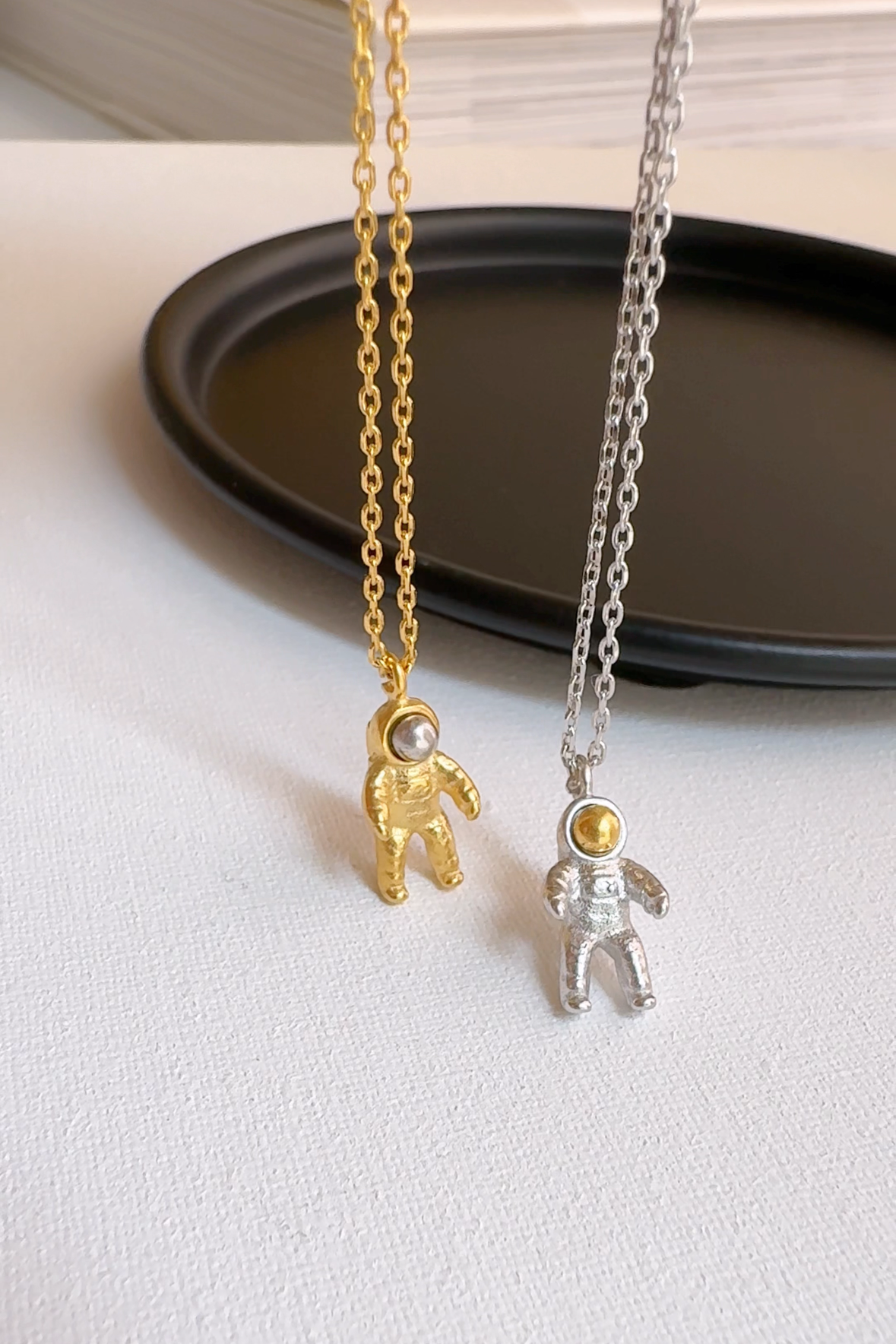 Space Astronaut Two-Tone Mix Pendant Necklace