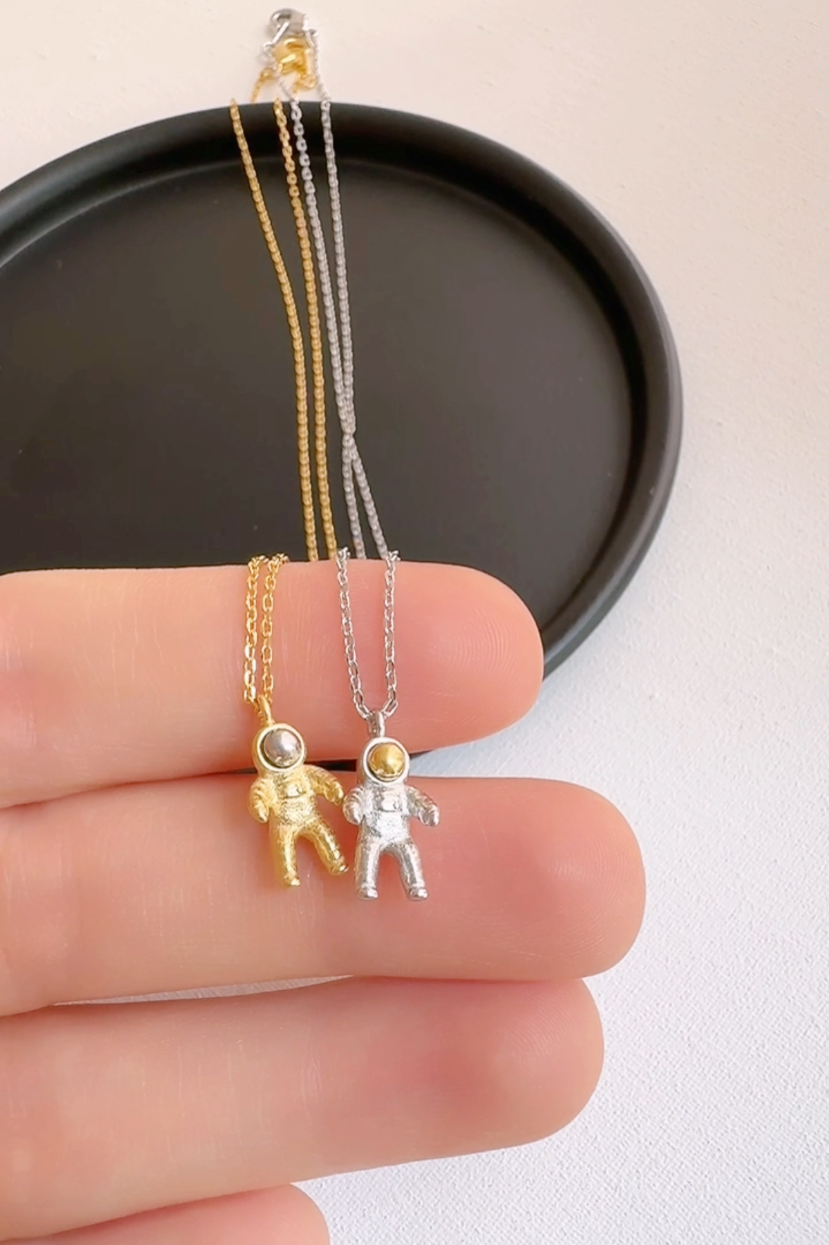 Space Astronaut Two-Tone Mix Pendant Necklace