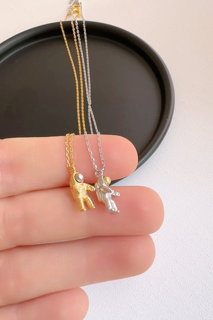 Space Astronaut Two-Tone Mix Pendant Necklace