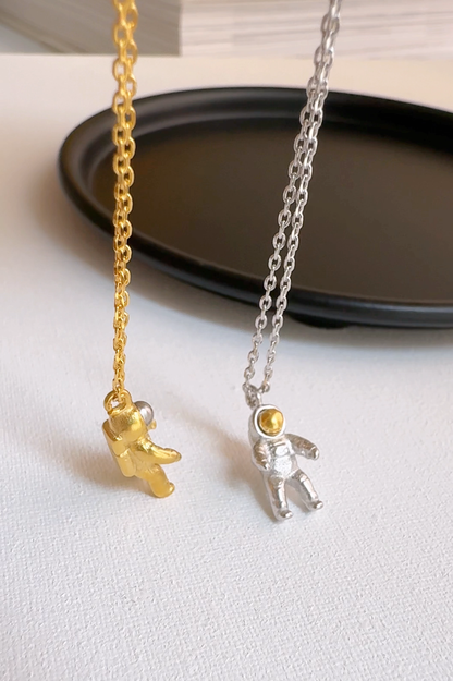 Space Astronaut Two-Tone Mix Pendant Necklace