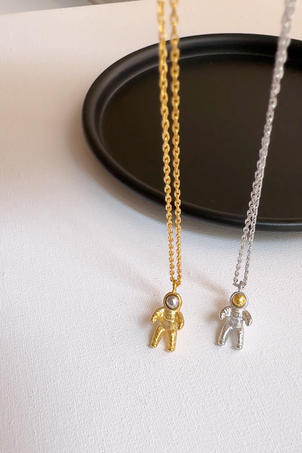 Space Astronaut Two-Tone Mix Pendant Necklace