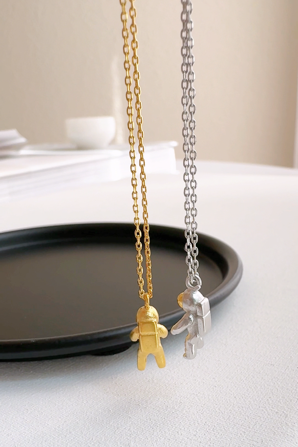 Space Astronaut Two-Tone Mix Pendant Necklace
