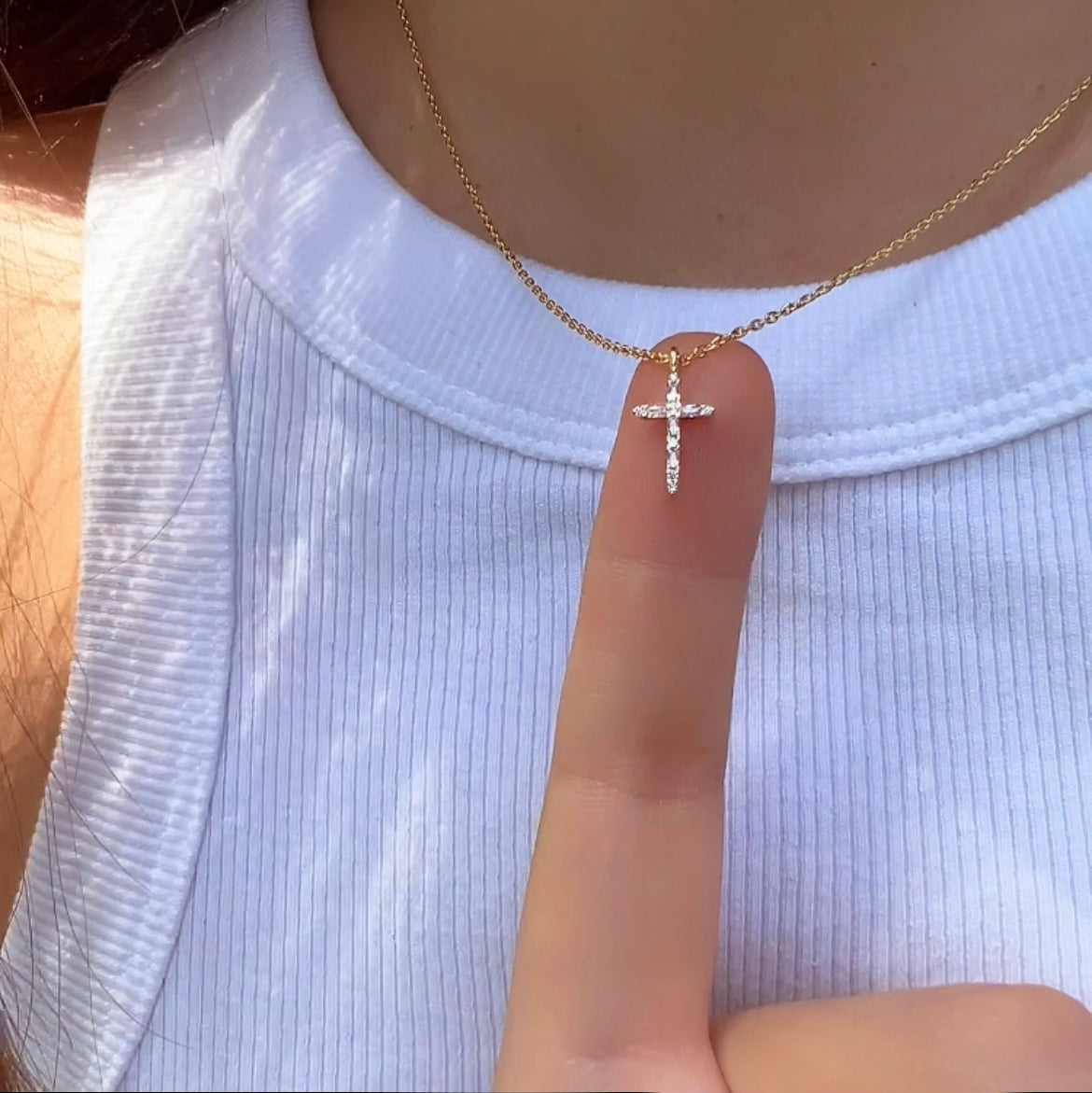 Cross Necklace Mini Cross Cubic Thin Crystal