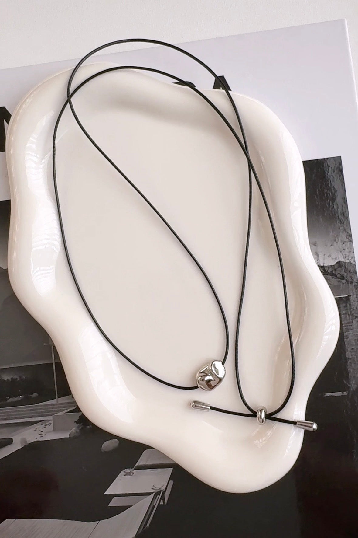 Cord Necklace with Bean Pebble Pendant