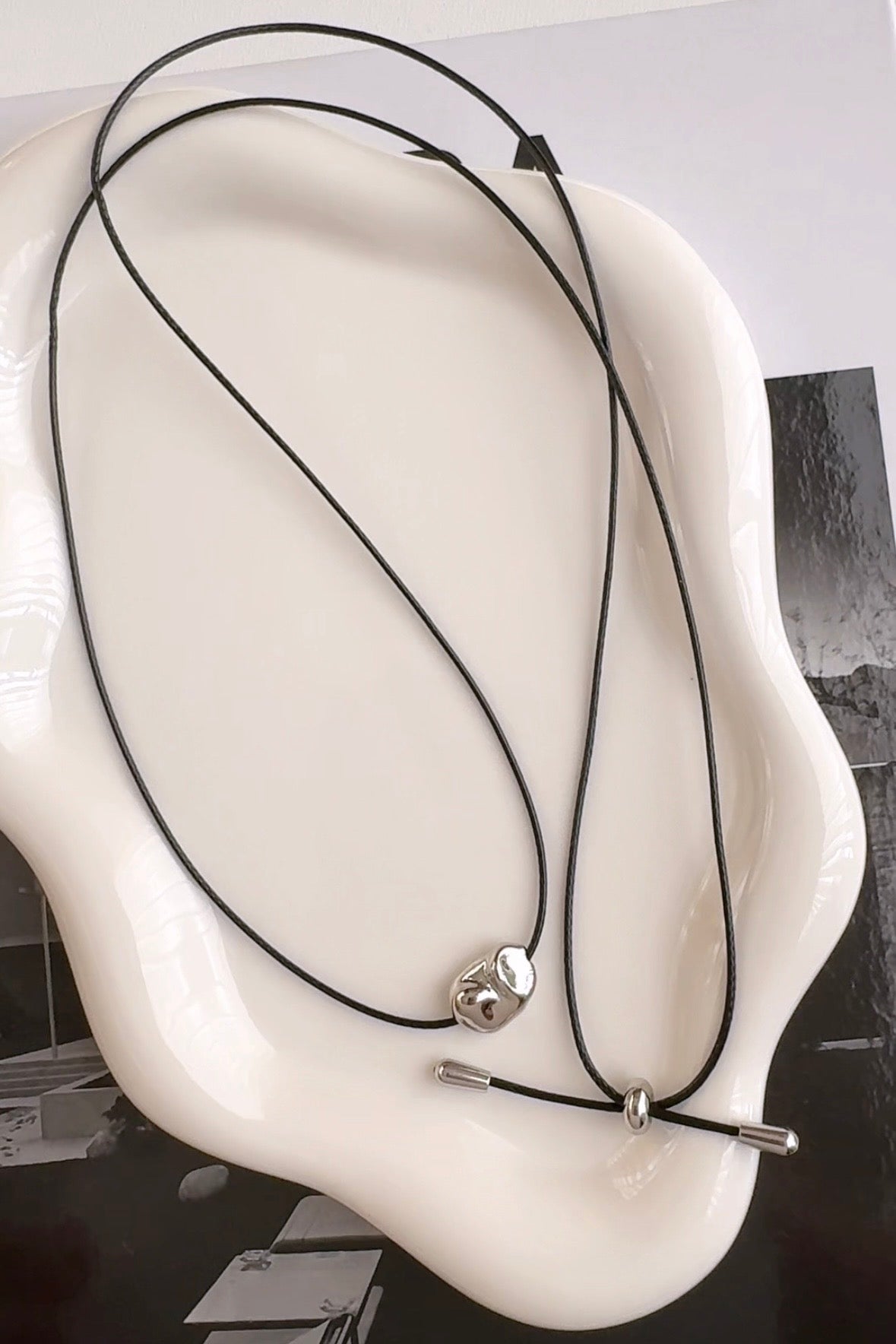 Cord Necklace with Bean Pebble Pendant