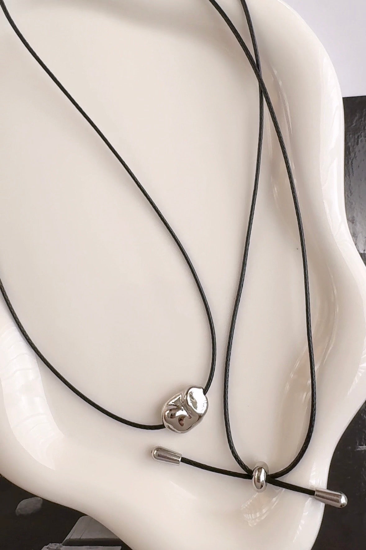 Cord Necklace with Bean Pebble Pendant
