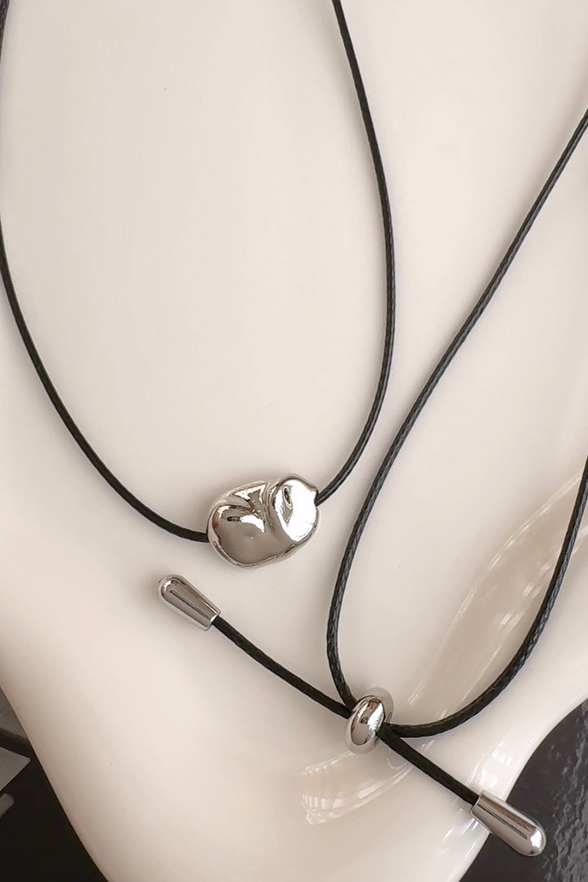 Cord Necklace with Bean Pebble Pendant