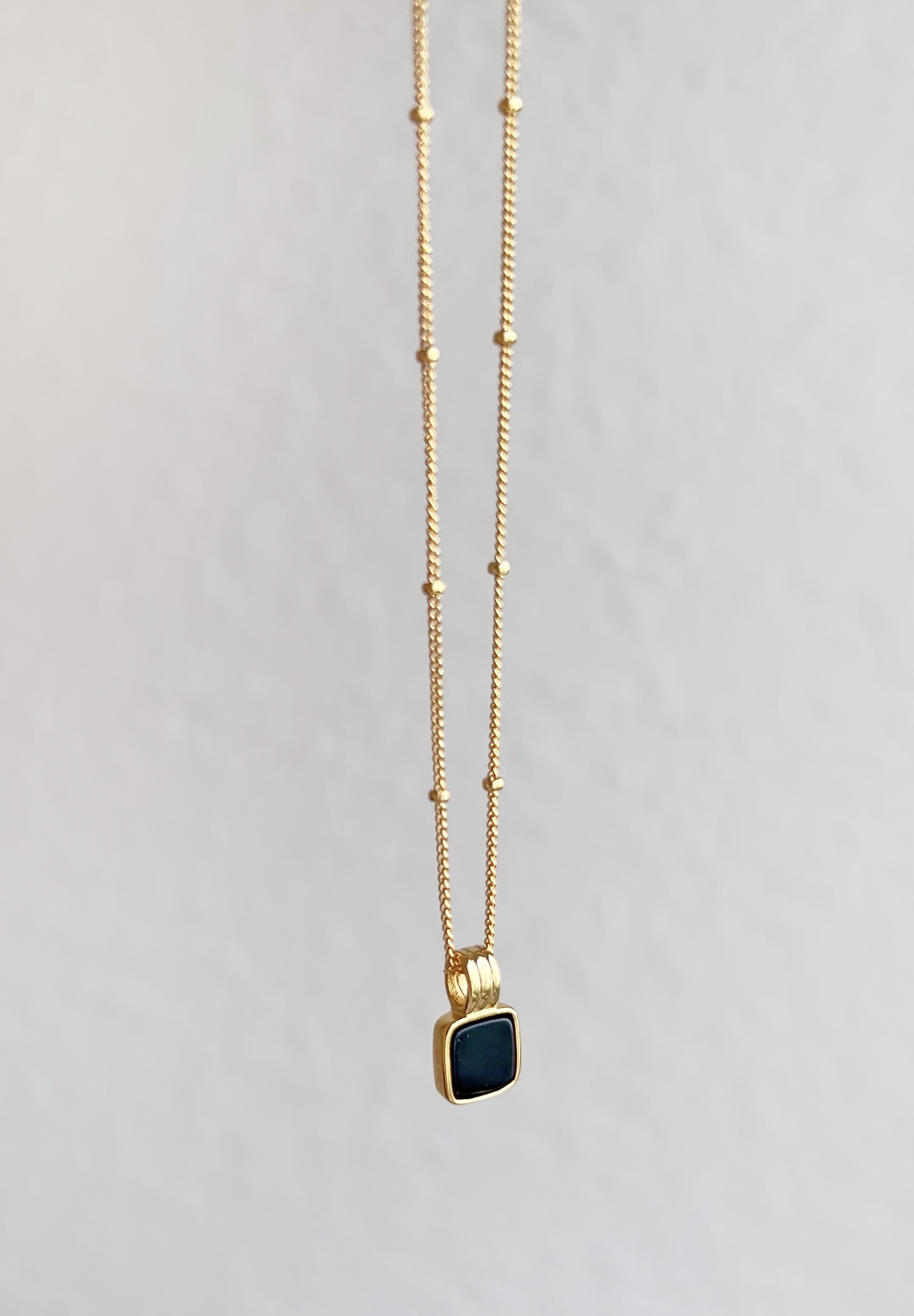 Onyx Black Square Pendant Station Ball Chain Necklace