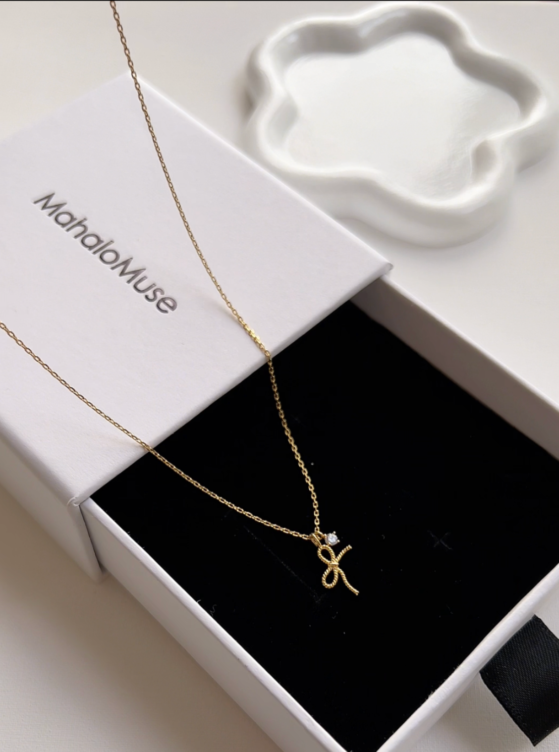 Twisted Rope Ribbon with CZ Charm Necklace