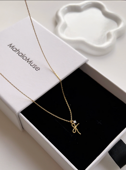 Twisted Rope Ribbon with CZ Charm Necklace