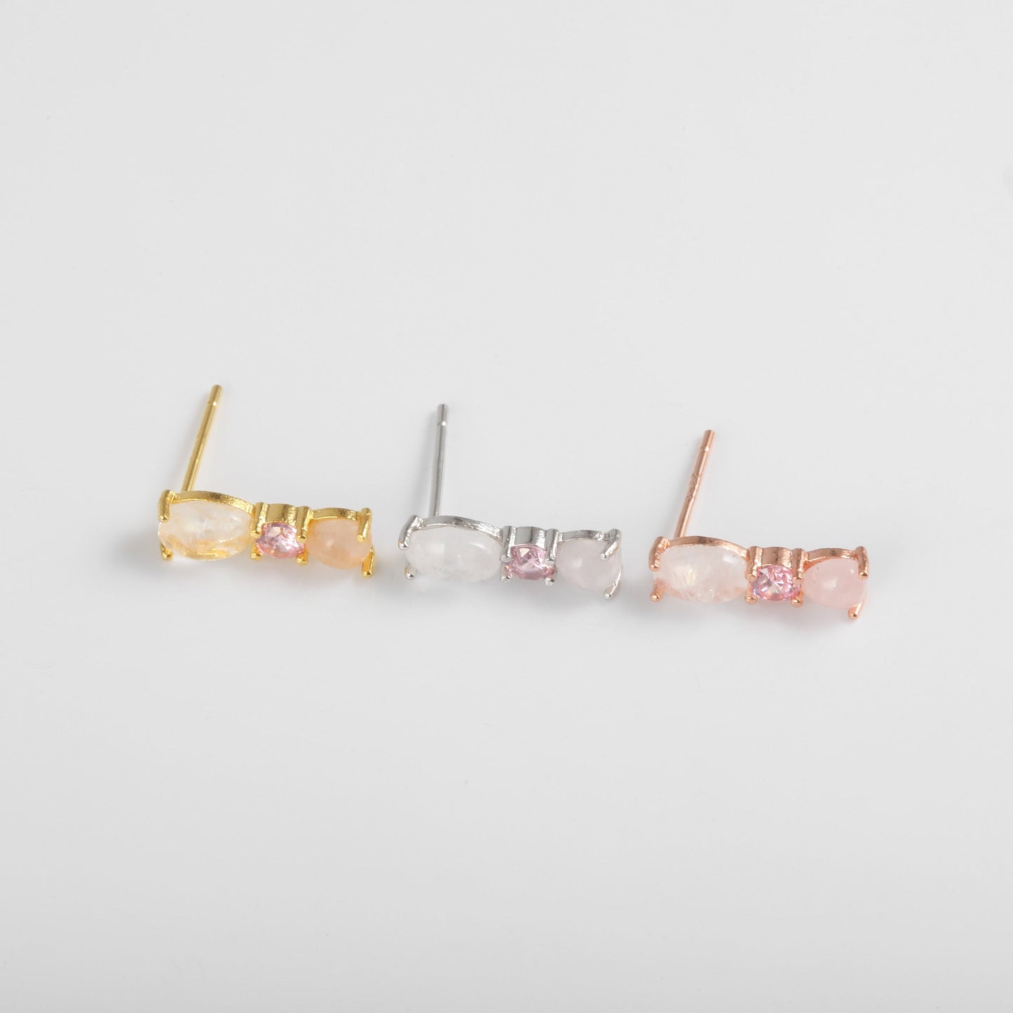 Opal Gemstone Pink 3 Stud Earrings