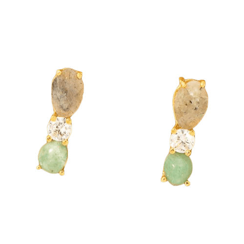 Opal Gemstone Green 3 Stud Earrings