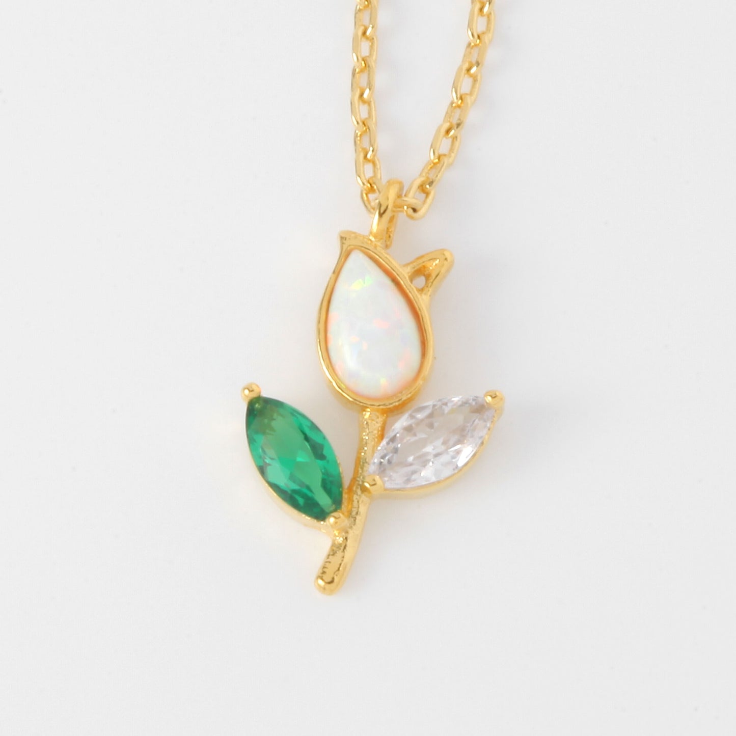 Tulip Opal Stone Green Leaf Necklace