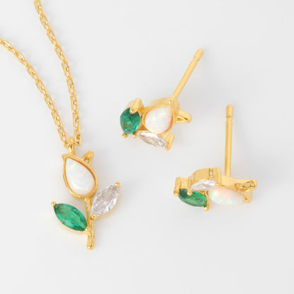 Tulip Opal Stone Green Leaf Necklace