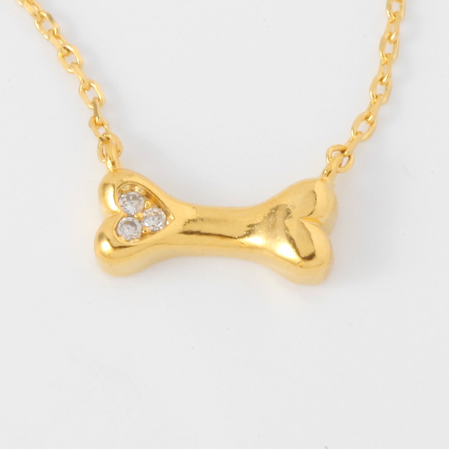 Mini Dog Bone Pendant Cubic Zirconia Necklace