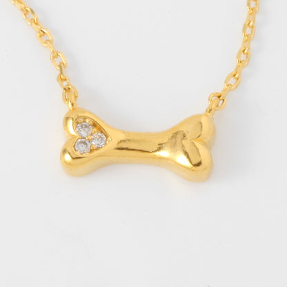 Mini Dog Bone Pendant Cubic Zirconia Necklace