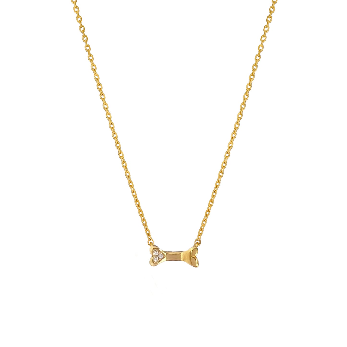Mini Dog Bone Pendant Cubic Zirconia Necklace