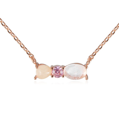 Gemstone Pink Cubic 3 Studs Bar Pendant Necklace