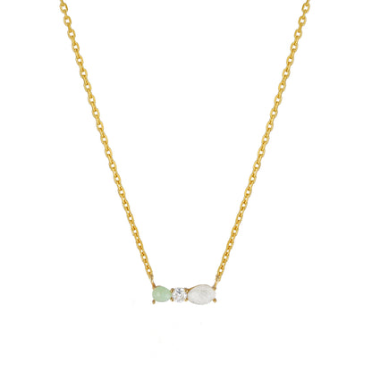 Gemstone Green Cubic 3 Studs Bar Pendant Necklace