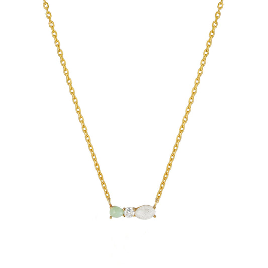 Gemstone Green Cubic 3 Studs Bar Pendant Necklace