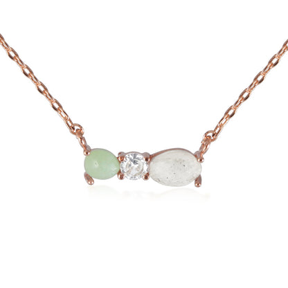 Gemstone Green Cubic 3 Studs Bar Pendant Necklace