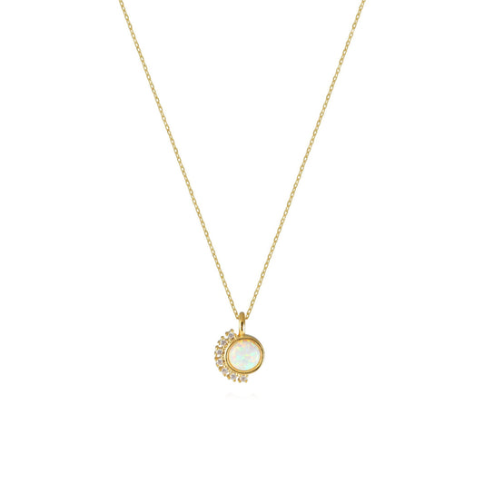 Gemstone Stud Half Cubic Zirconia Stone Necklace