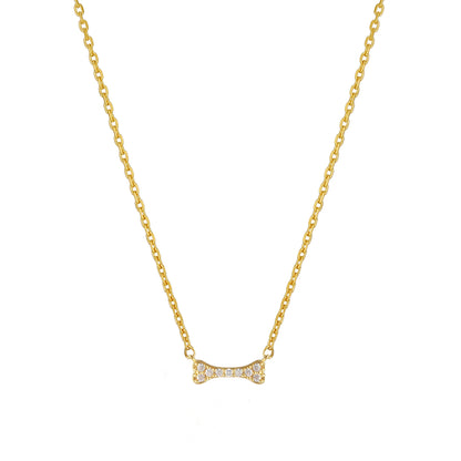 Mini Dog Bone Small Pendant All Cubic Zirconia Necklace