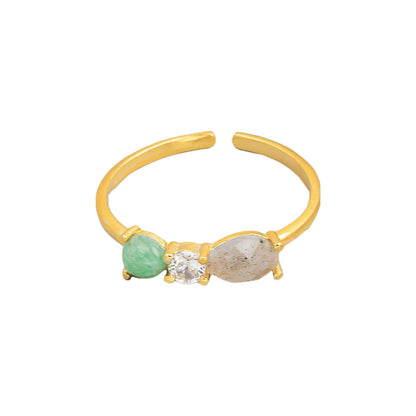 Opal Gemstone Green 3 Stud Ring