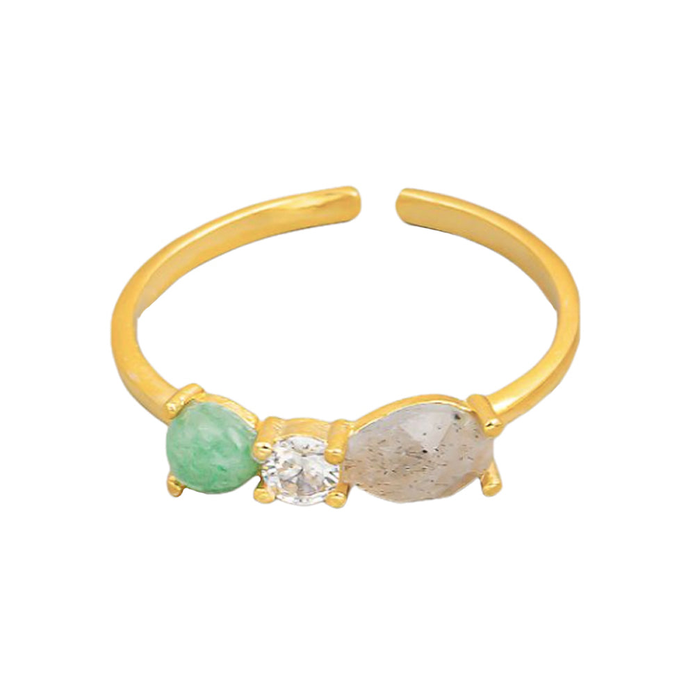Opal Gemstone Green 3 Stud Ring