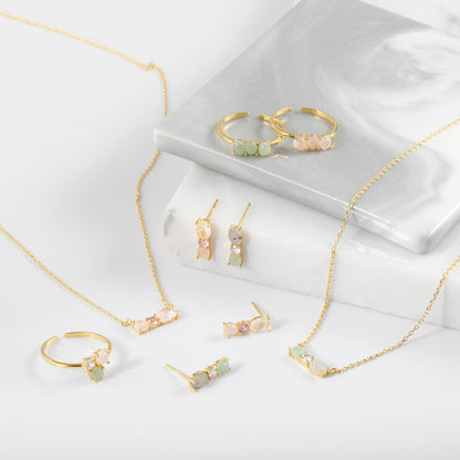 Opal Gemstone Green 3 Stud Ring