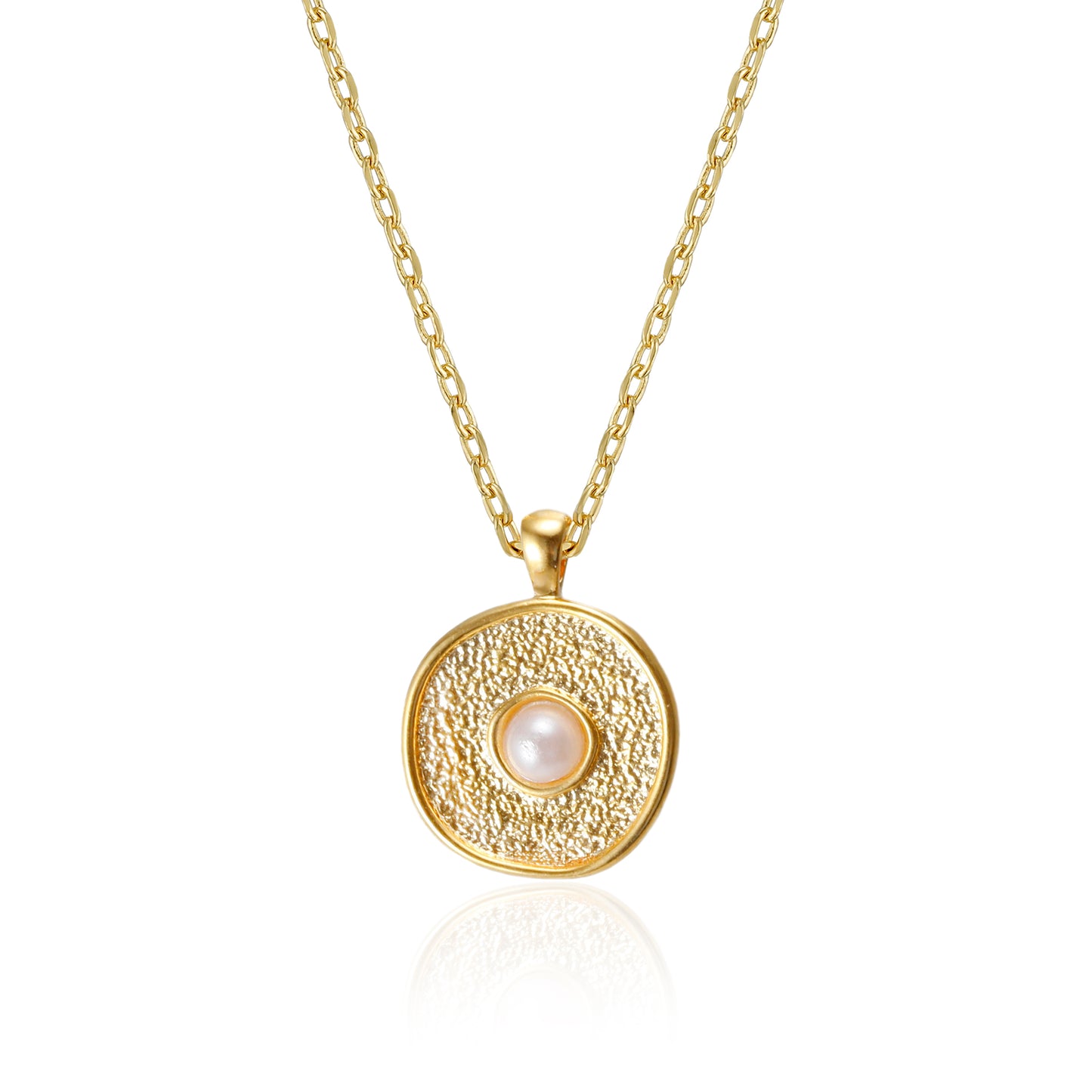 Textured Medallion Disc Pearl Stud Necklace
