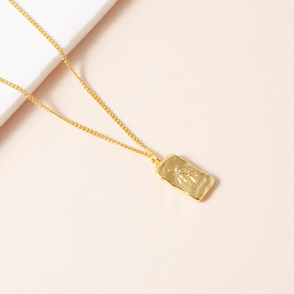 Rectangle Palm Tree Engraved Pendant Necklace