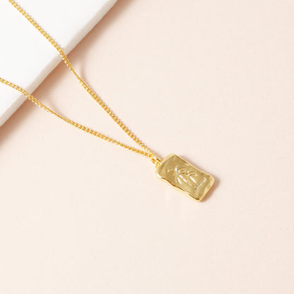 Rectangle Palm Tree Engraved Pendant Necklace