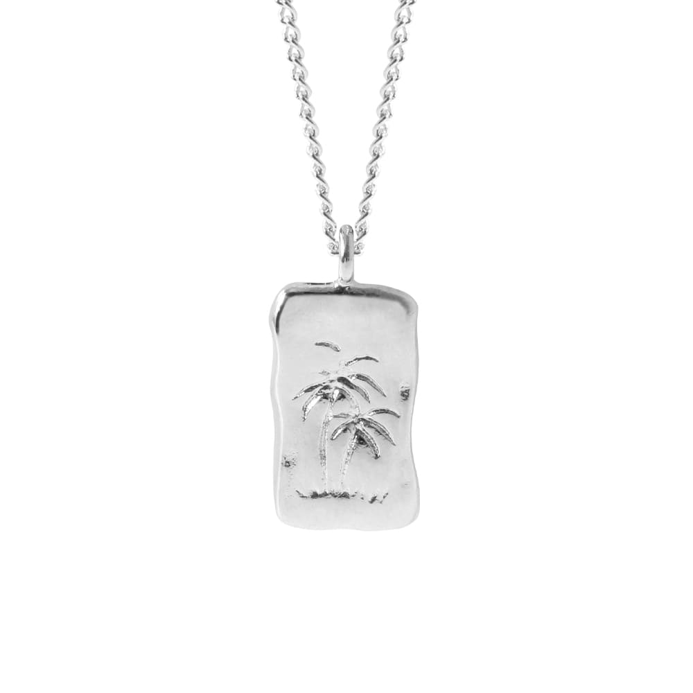 Rectangle Palm Tree Engraved Pendant Necklace