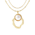 2 Chain Hollow Oval Pearl Necklace