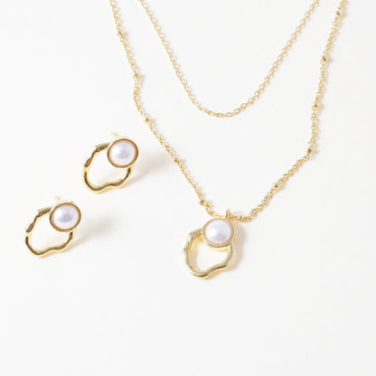 2 Chain Hollow Oval Pearl Necklace
