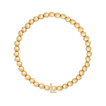 Gold Ball Beaded Bracelet Initial Cubic Zirconia