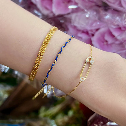 Safety Pin Cubic Zirconia CZ Charm Solid Silver Bracelet