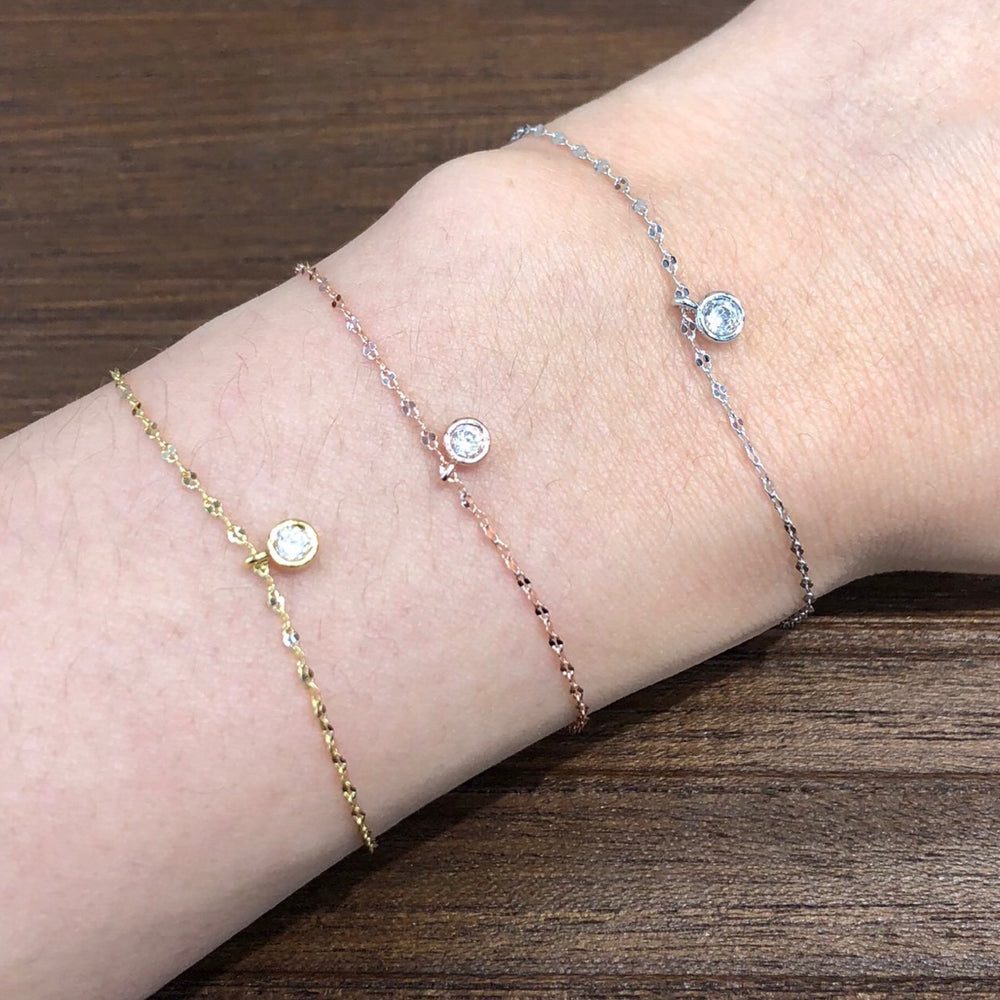Bezel CZ Charm Unique Chain Bracelet