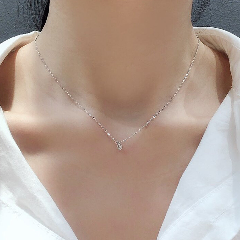 Bezel CZ Stud Unique Chain Choker Necklace