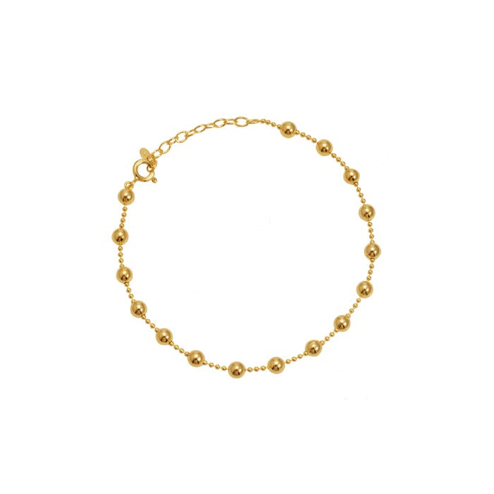 Ball Bead Station Solid 925 Silver 14k Gold Bracelet