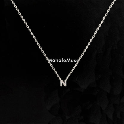 Tiny Initial Cubic Zirconia Pendant Necklace
