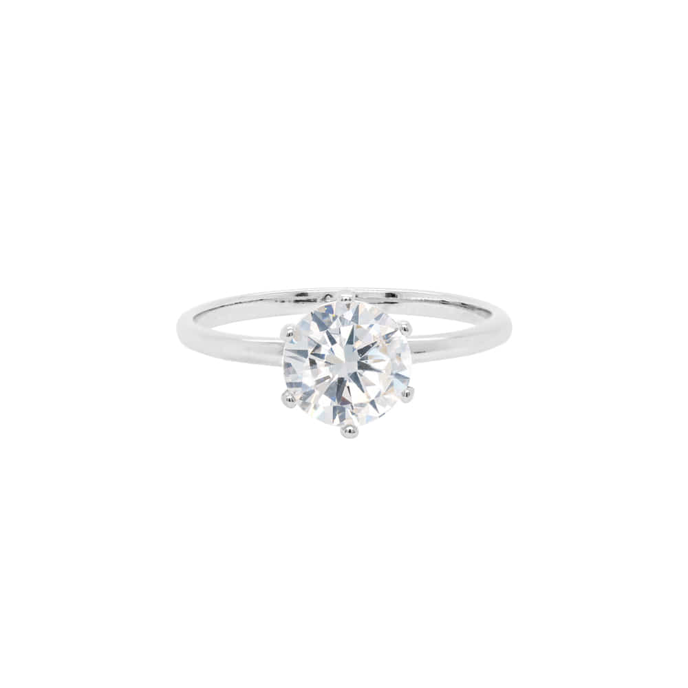 Solid 925 Silver Ring 6.5mm Cubic Zirconia