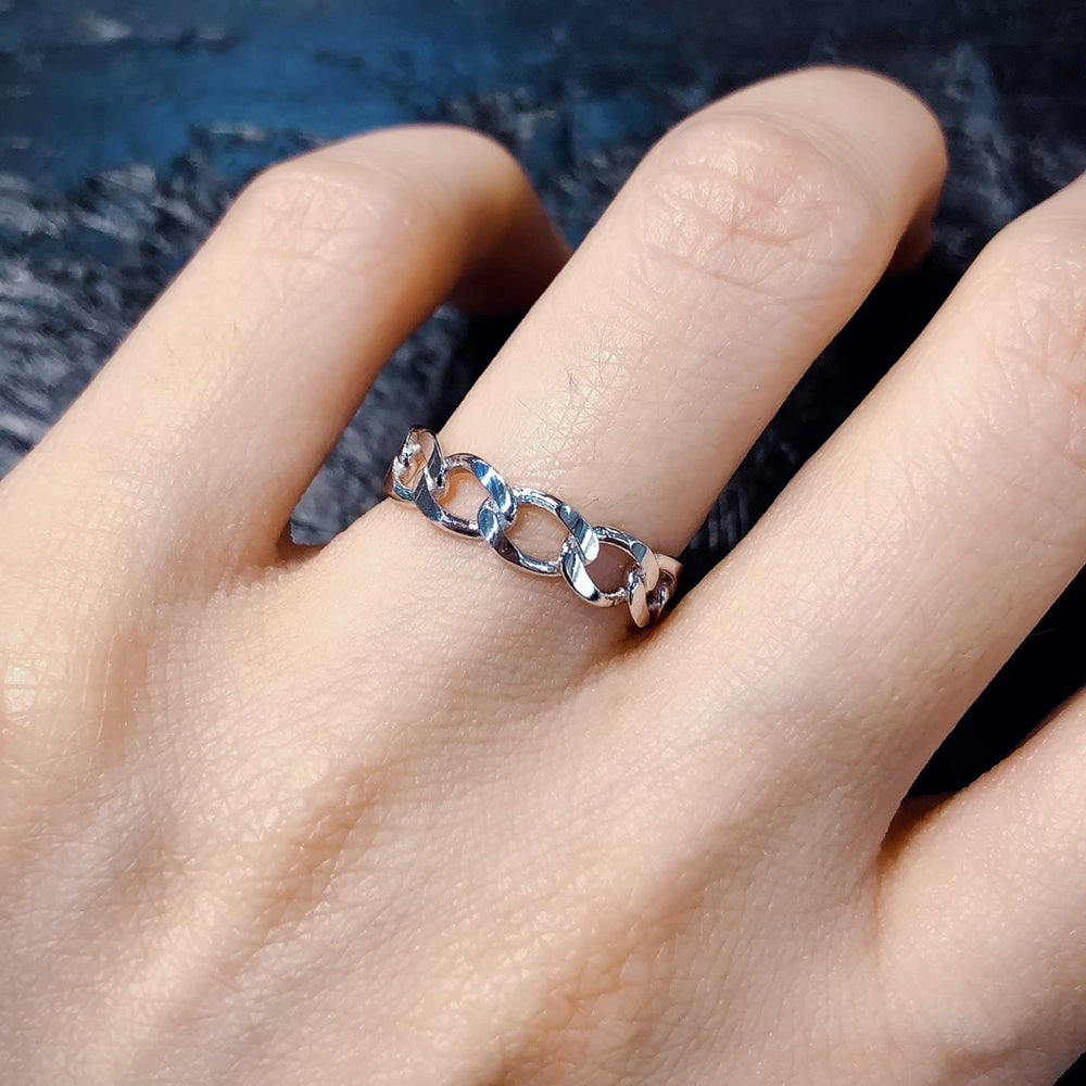 Round Linked Twist Large Chain Ring 925 Silver