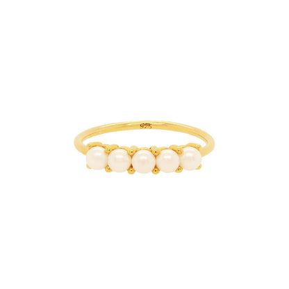 Five Freshwater Pearl Ball Bar Ring