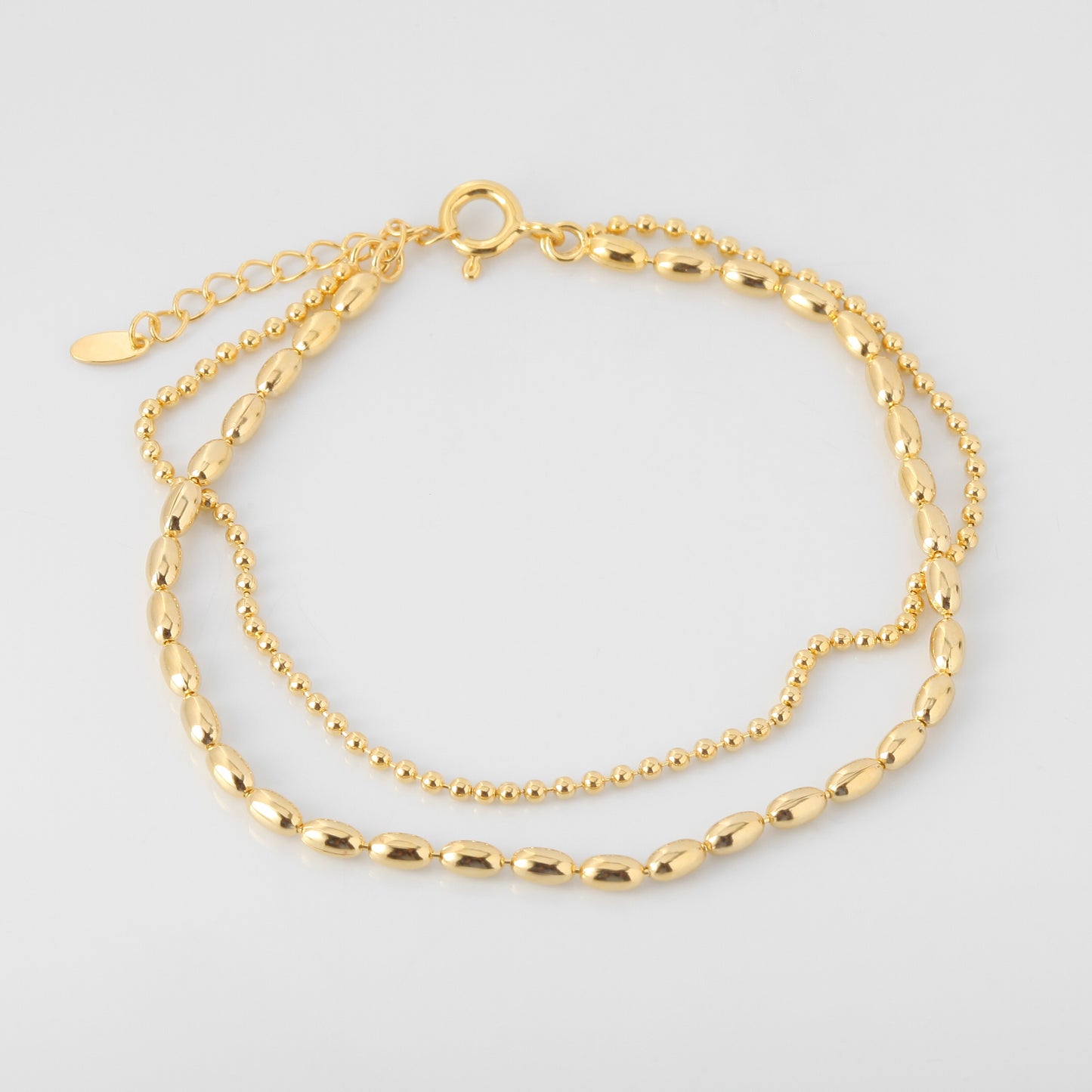 Oval Rice Bead Ball 2 Chain Set Bracelet