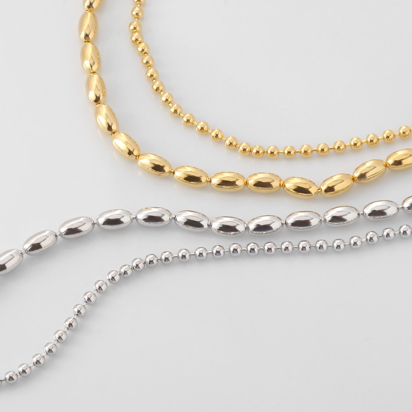 Oval Rice Bead Ball 2 Chain Set Bracelet