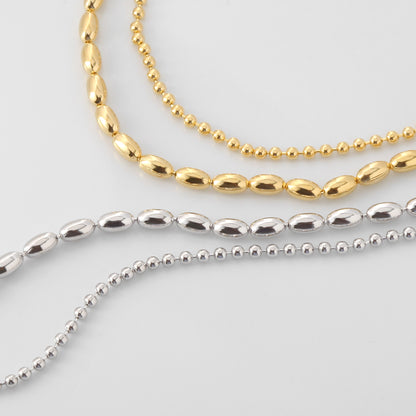 Oval Rice Bead Ball 2 Chain Set Bracelet