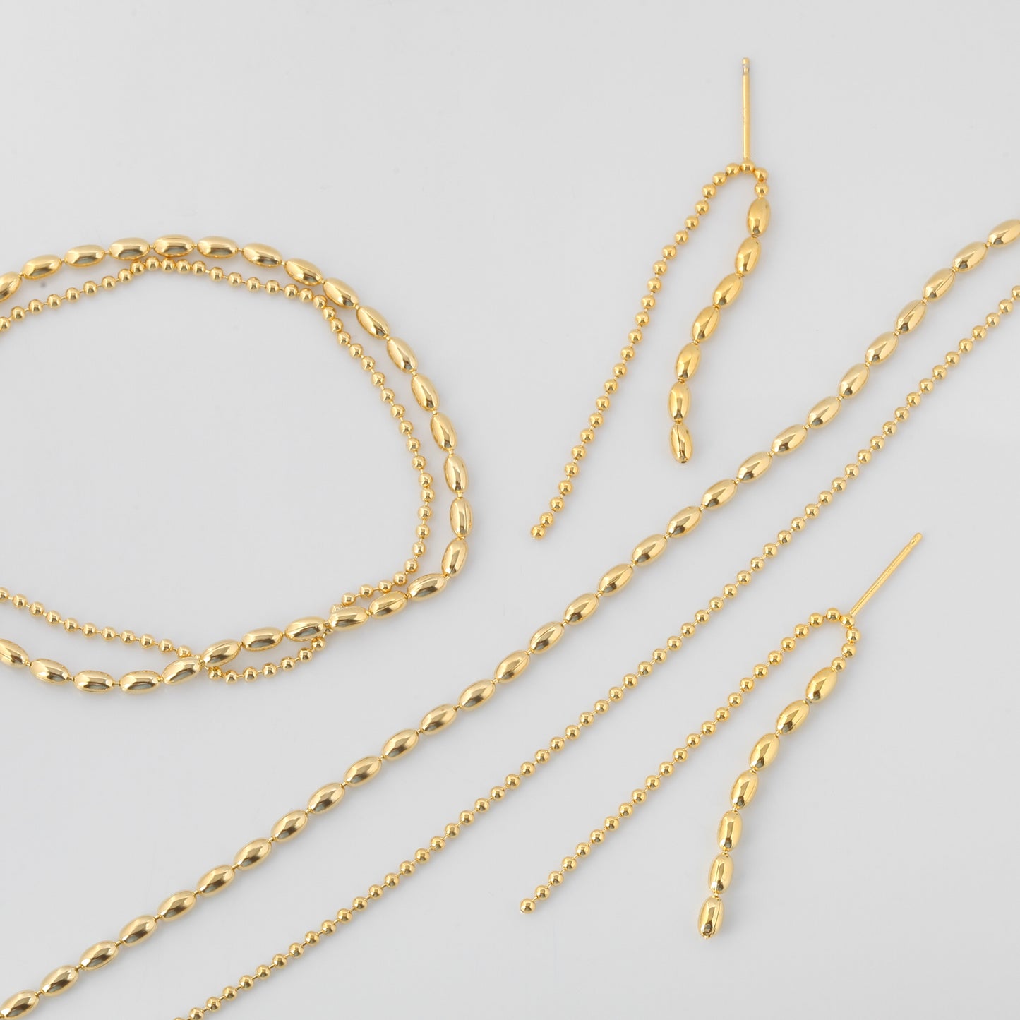 Oval Rice Bead Ball 2 Chain Set Bracelet