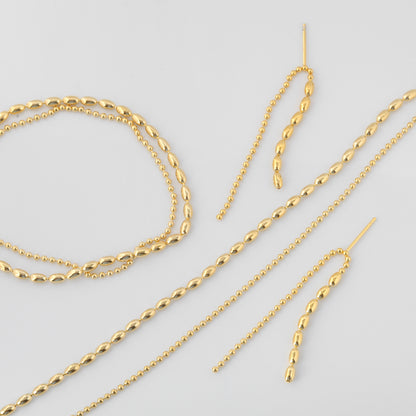 Oval Rice Bead Ball 2 Chain Set Bracelet